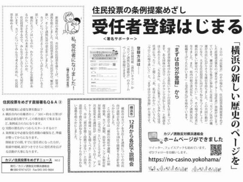 ニュース №２ 「住民投票の条例提案めざし受任者（署名サポーター）登録はじまる」